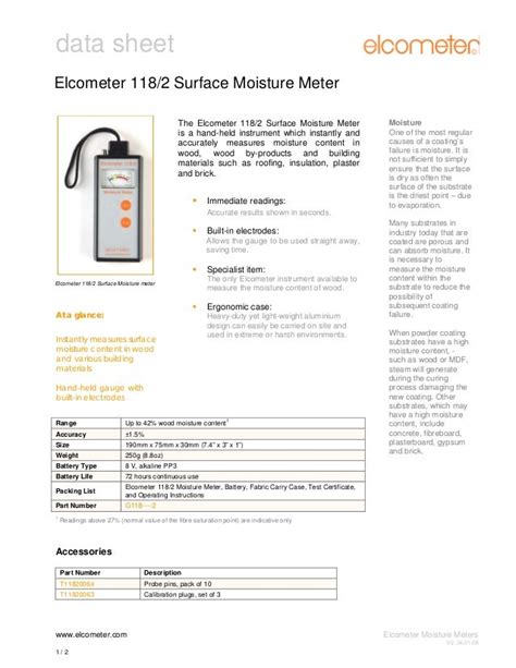 elcometer 118 surface moisture meter|data sheet .